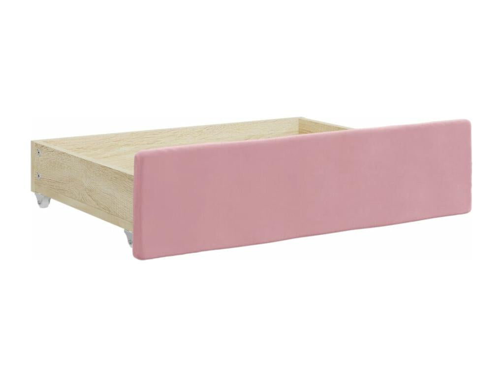 Daybed with trundle and drawers, pink, 80x200 cm, velvet