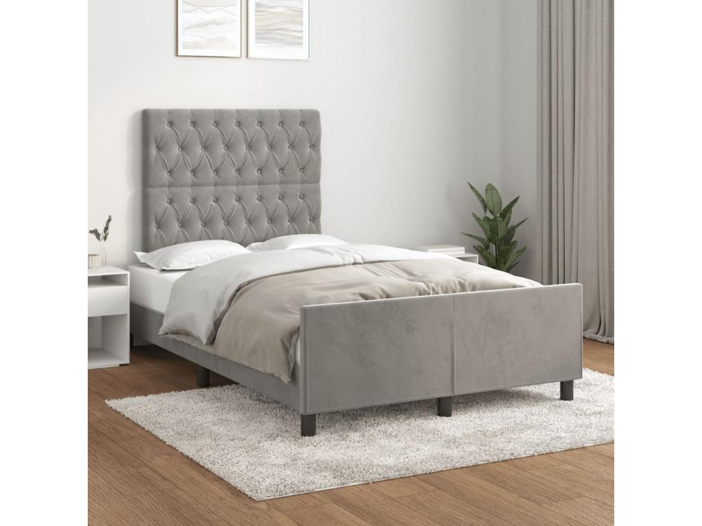Bed frame with light grey headboard, 120x190 cm, velvet