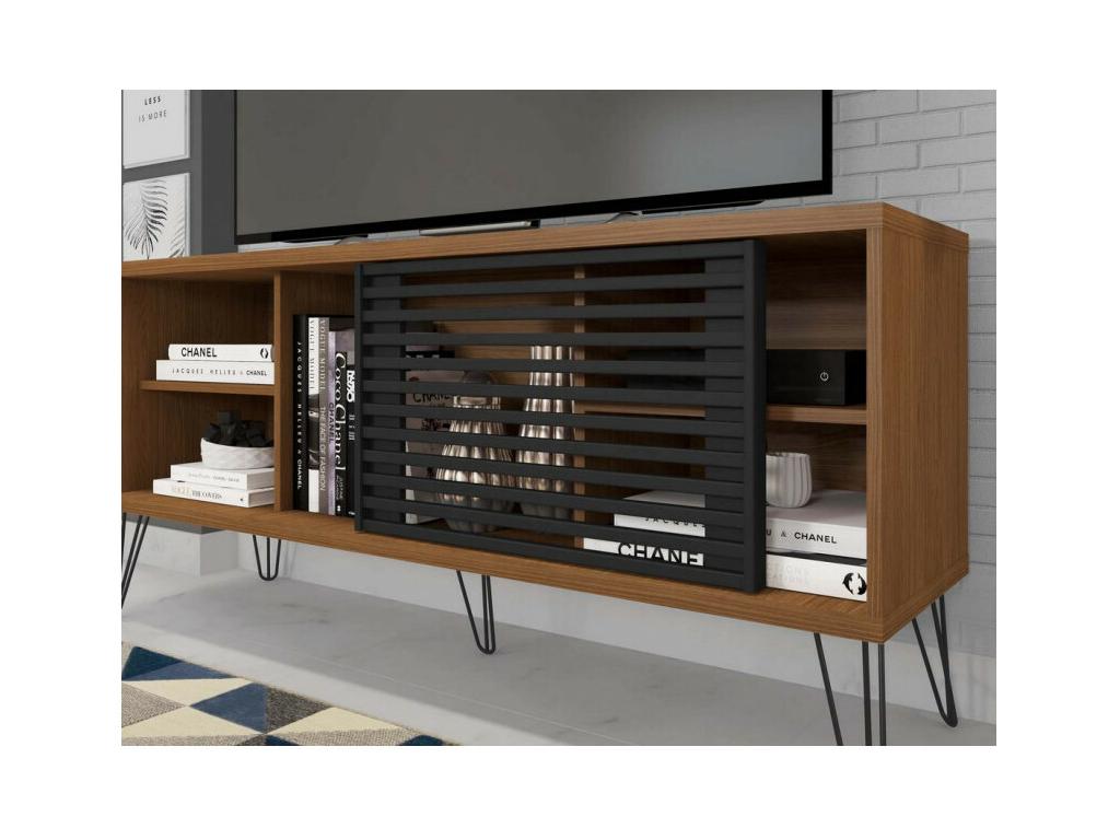 55-inch TV stand, dark oak and black, 5 shelves, W 136 cm, H 62 cm, D 36 cm