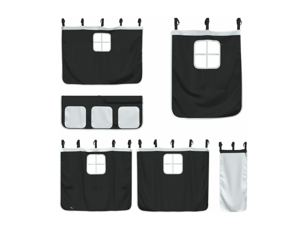Bunk bed with slide and black and white curtains 90x200 cm