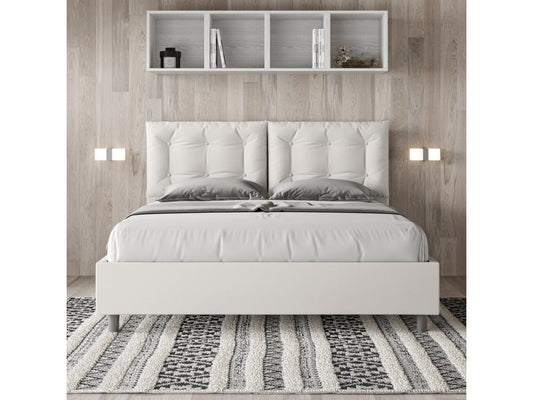 Homzora 160x200 White Faux Leather Upholstered Bed with Slatted Base