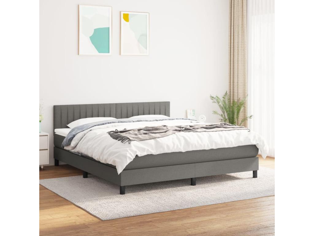 Upholstered bed base with mattress, dark grey, 180x200cm, fabric