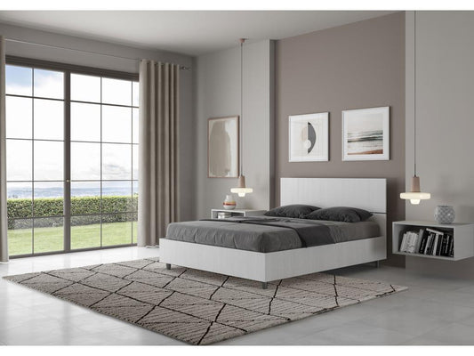 Homzora double bed without slatted base, 140x190 cm, straight headboard, white ash