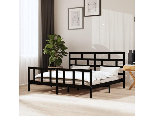 Black bed frame, solid pine wood, 200x200 cm