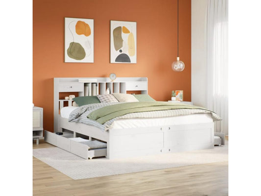 White 180x200 cm solid pine wood bookcase bed without mattress