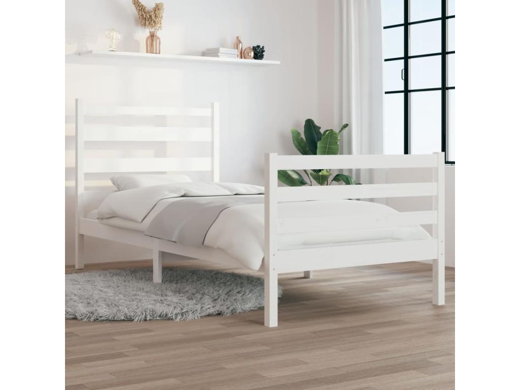 Solid pine wood bed frame 100x200 cm White