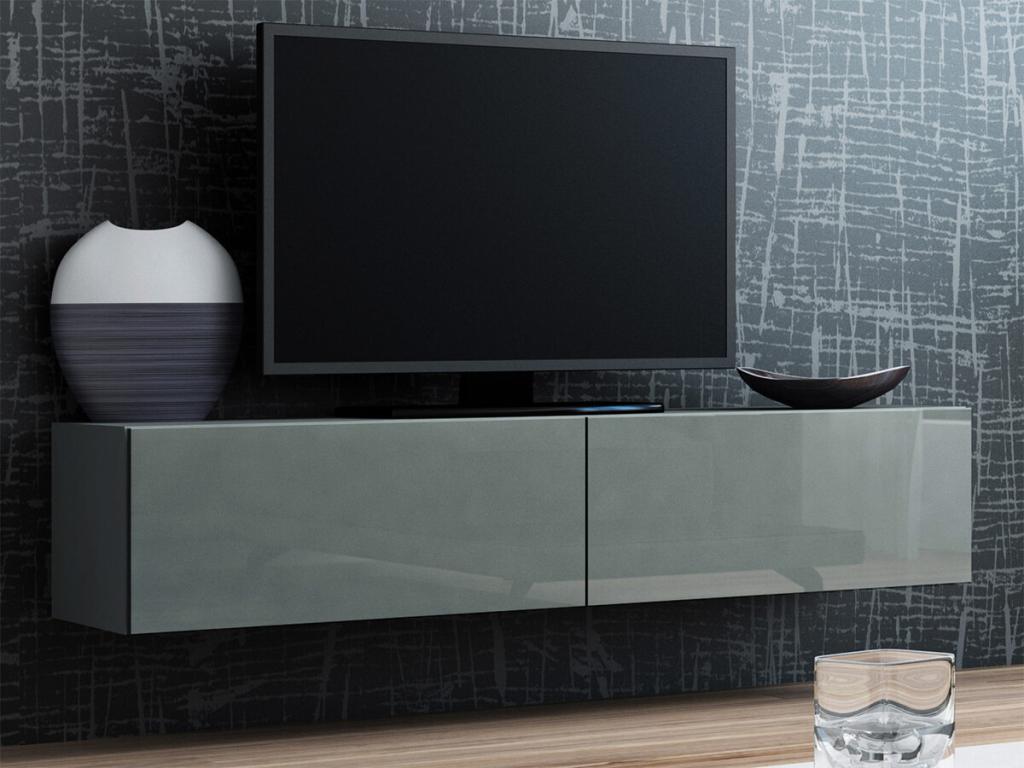 Doucezen 125 TV Stand, Glossy Grey - Grey, 2 doors, 140x30x40cm