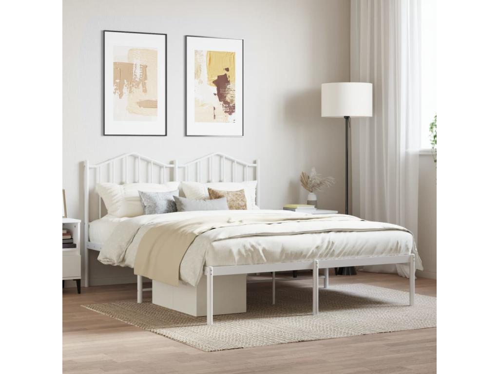 Metal bed frame with white headboard, 135x190 cm