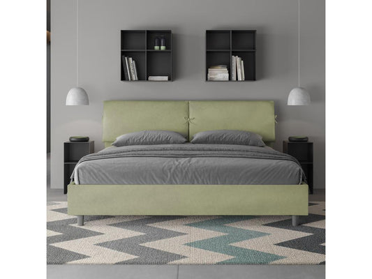 Homzora storage bed, 200x200 cm, upholstered microfiber, green.