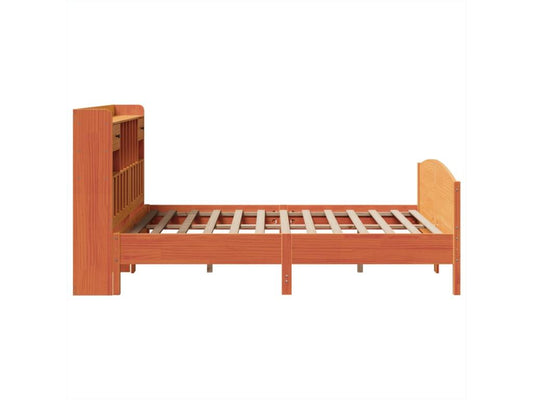 Bookshelf bed without mattress, brown wax finish, 160x200 cm, solid pine