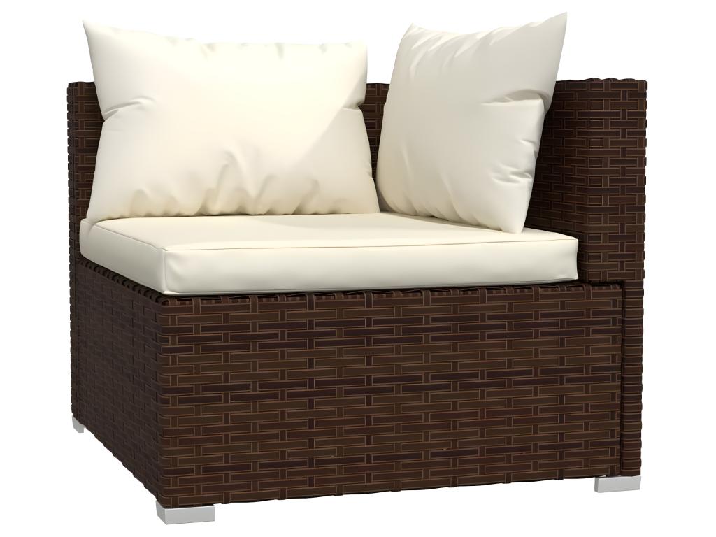 2-seater sofa with cushions, brown, woven resin