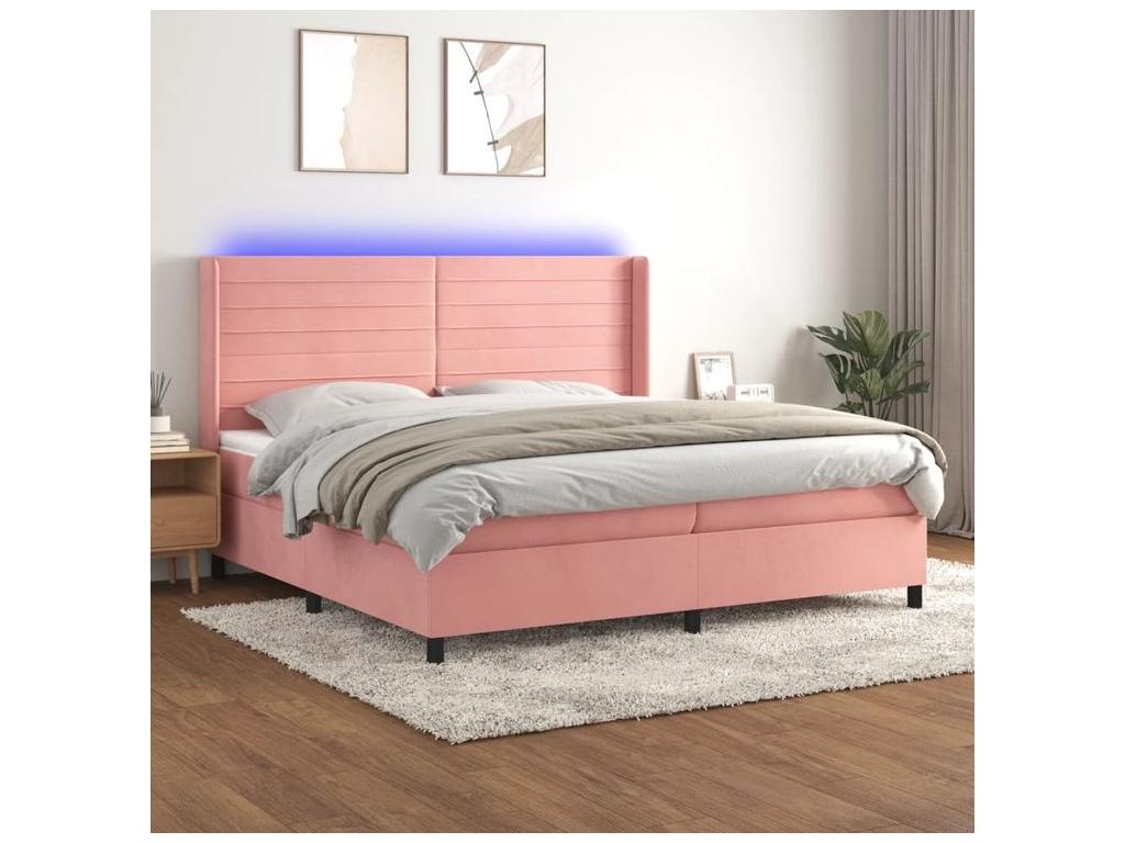 Homzora bed base with mattress and LED light, Pink 200x200 Velvet