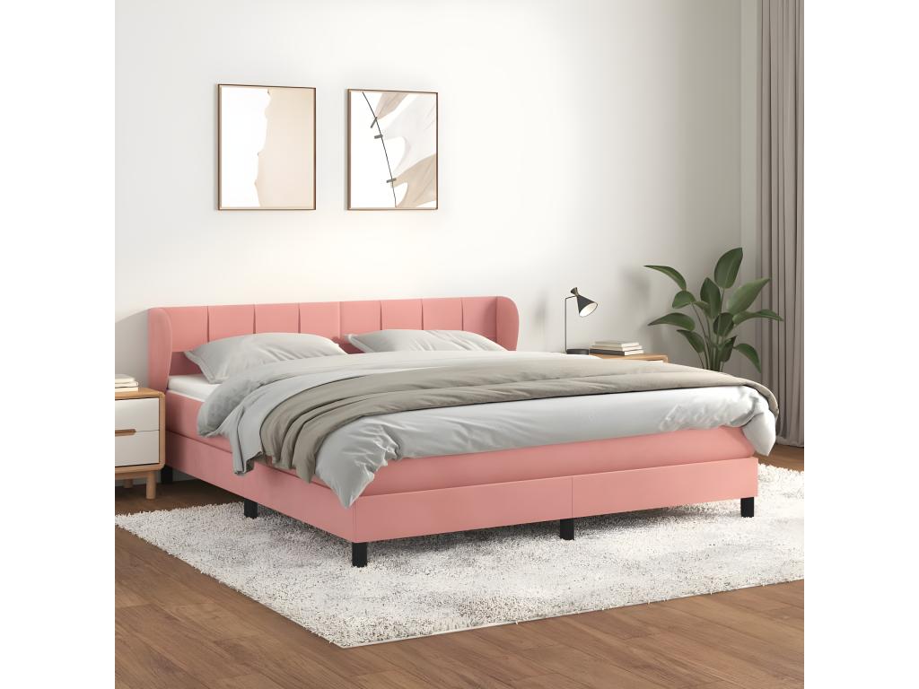 Upholstered bed base with mattress, pink, 160x200 cm, velvet