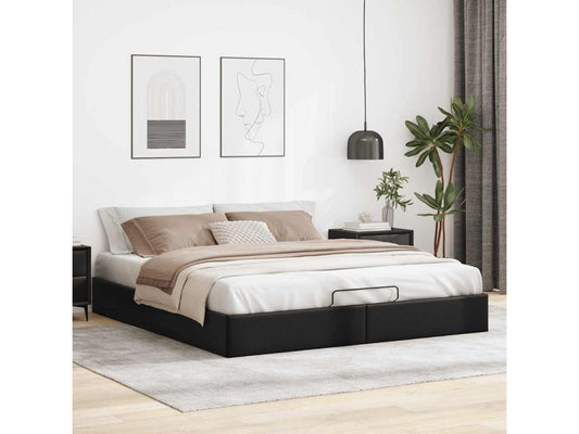 Ottoman bed frame without mattress, black, 160x200 cm, faux leather
