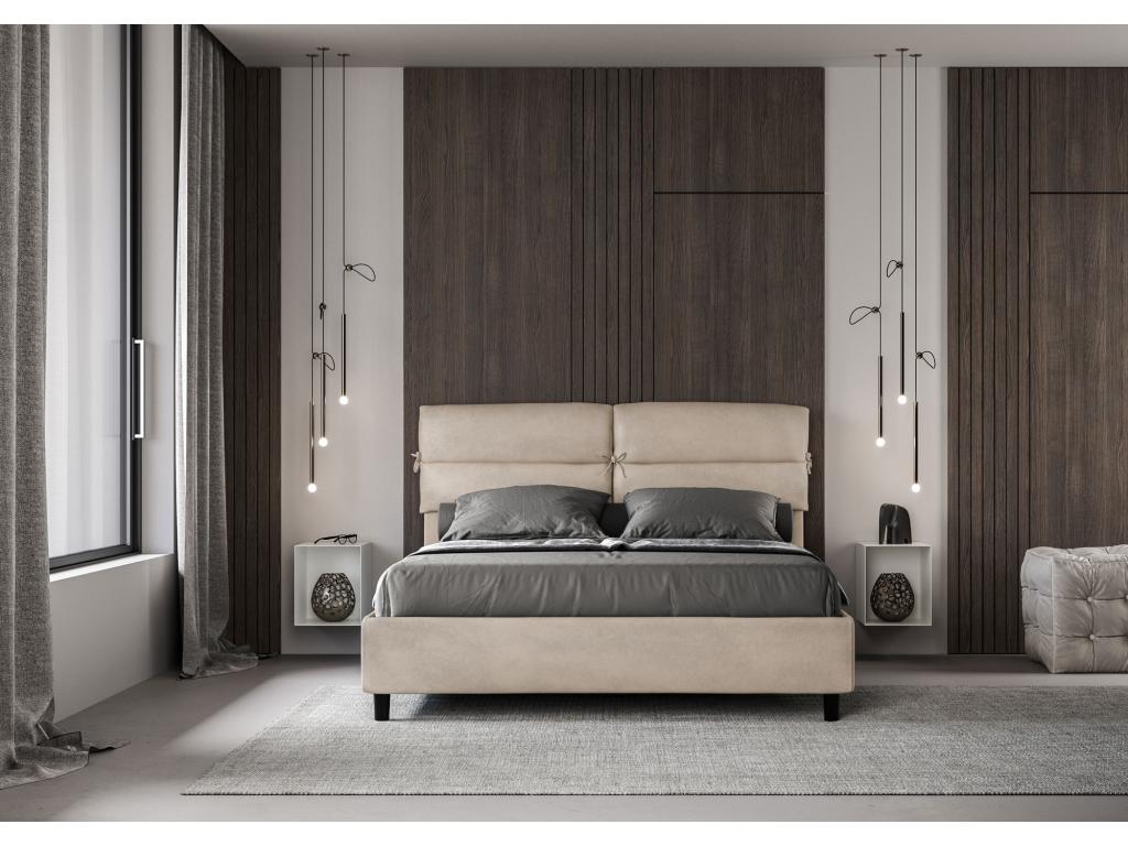 Bed with upholstered slatted base 160x190 microfiber sand Doucezen