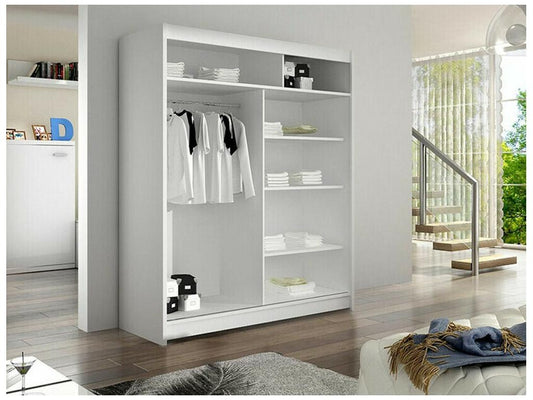 Homzora 150 Oak Wardrobe - White 200x120x58cm Sliding Wardrobe Doors