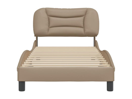 Cappuccino bed frame with headboard, 90x200 cm, faux leather