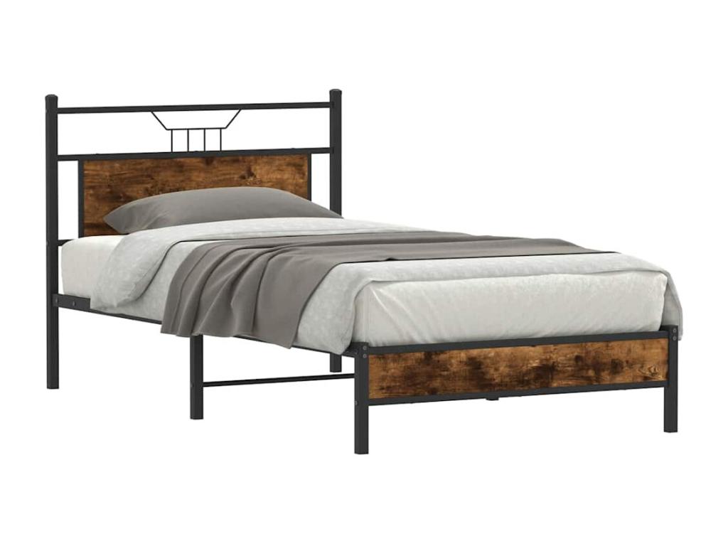 Bed frame without mattress, smoked oak, 107x203 cm, engineered wood