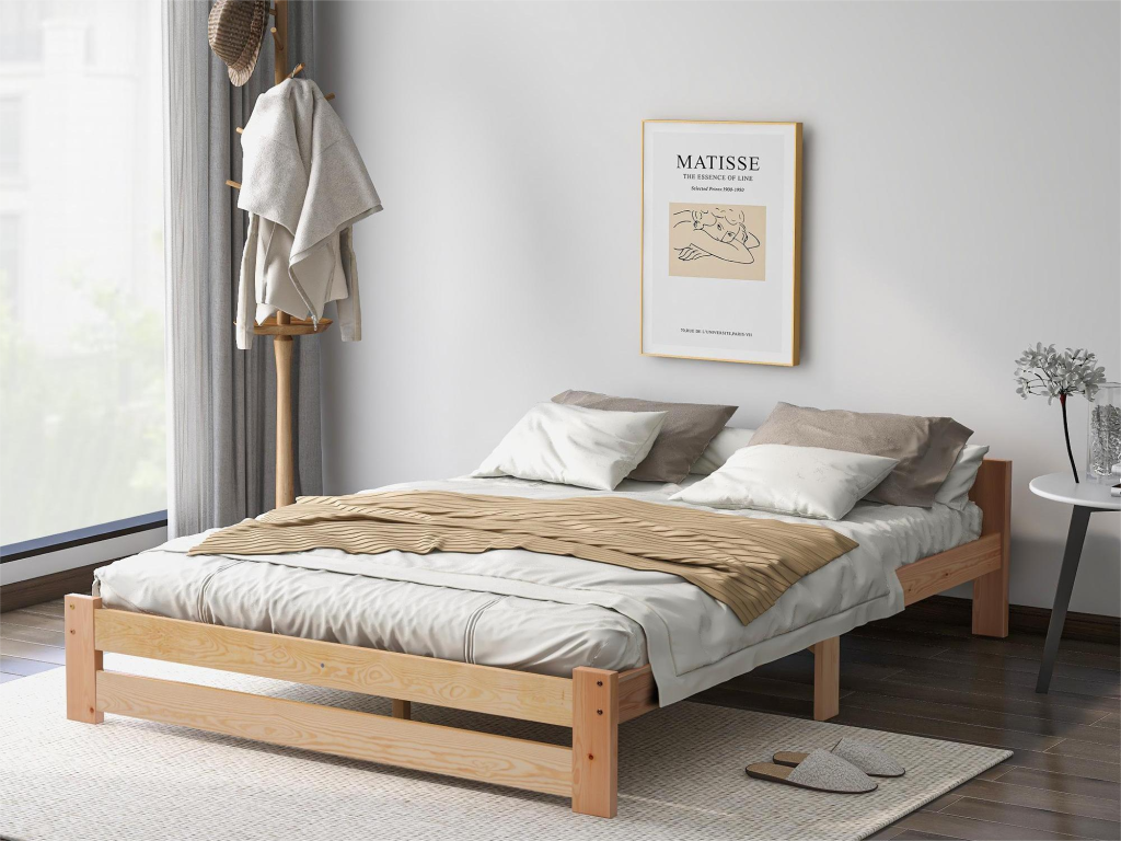 Bed with headboard - 140x200 cm - solid wood - Doucezen slatted base - natural color