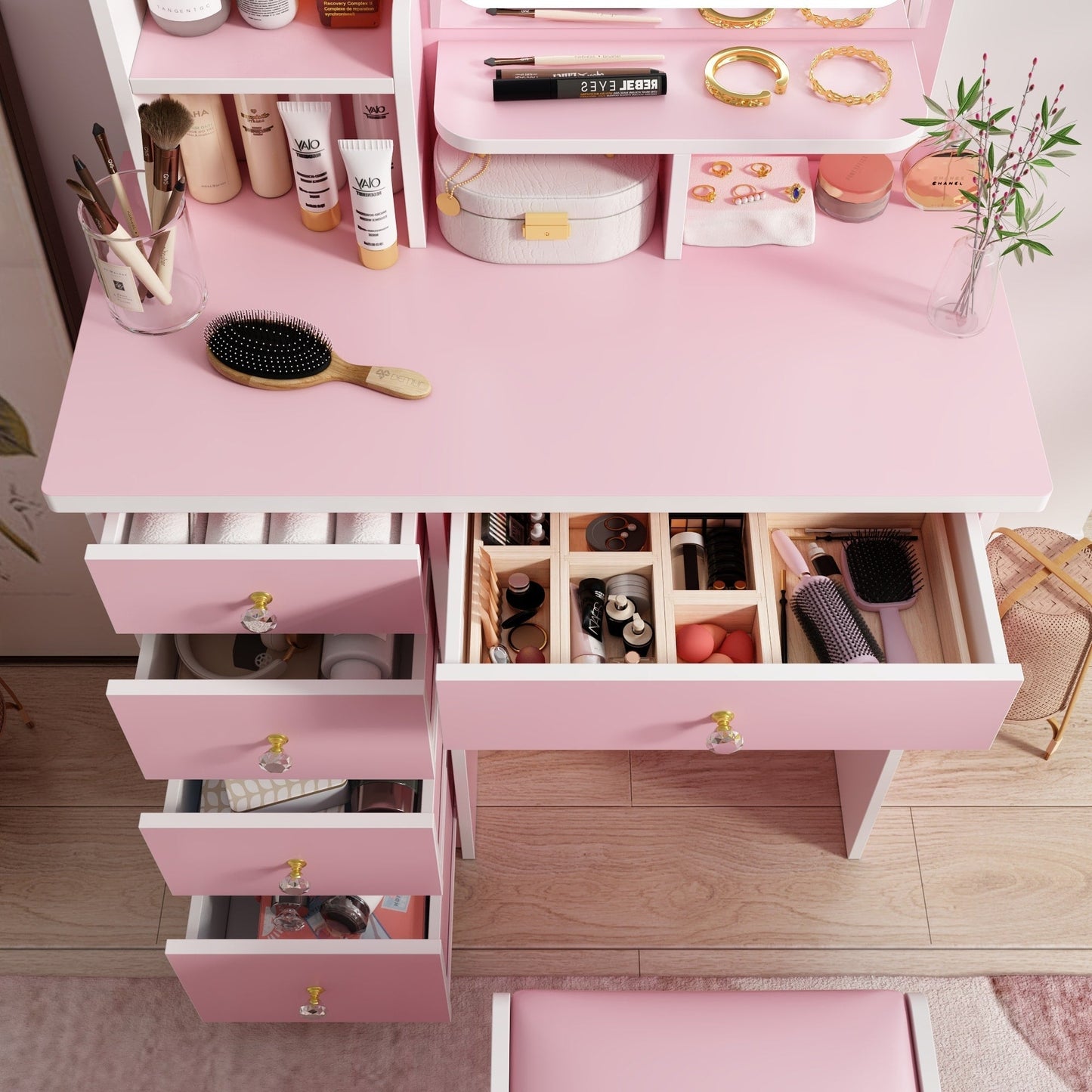 Makeup Vanity Set Table With LED Light &Mirror & Stool