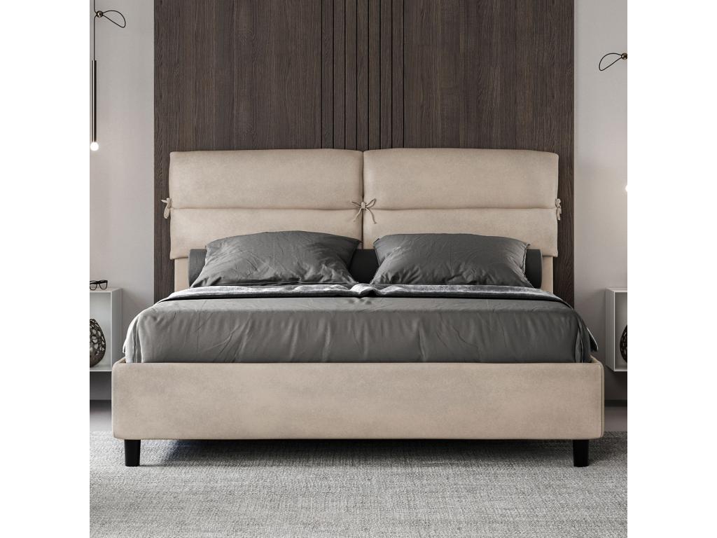 Bed with upholstered slatted base 160x190 microfiber sand Doucezen
