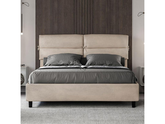 Bed with upholstered slatted base 160x190 microfiber sand Doucezen
