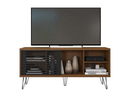 55-inch TV stand, dark oak and black, 5 shelves, W 136 cm, H 62 cm, D 36 cm