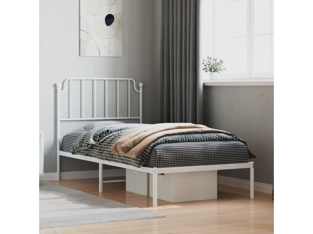 Metal bed frame with white headboard 90x190