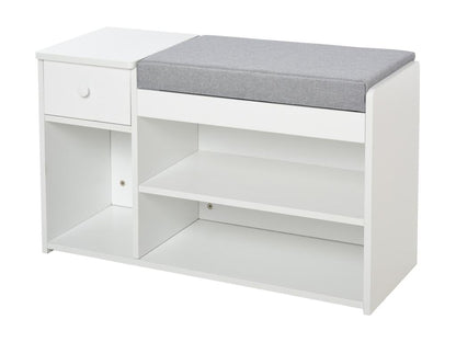 Shoe cabinet, shoe bench with 2 levels, storage niche, drawer, integrated chest with cushion, grey and white