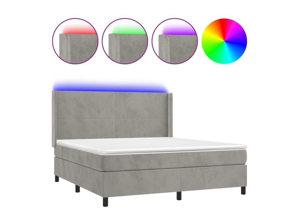 Doucezen bed base with mattress and LED light grey 180x200 cm