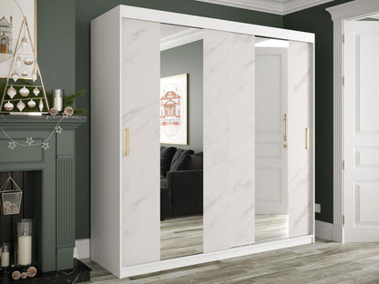 Homzora 244 White Marble Wardrobe - Matte White 200x200x62cm Sliding Wardrobe Doors