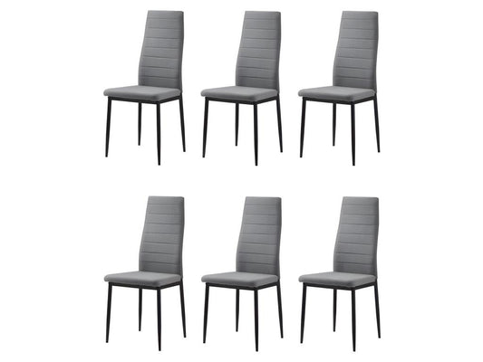 Set of 6 Contemporary Chairs - Structured in Heather Grey Fabric and Black Metal