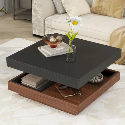Modern 2-Tier Square 360Rotating Coffee Table with 3 Detachable Tray