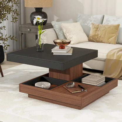 Modern 2-Tier Square 360Rotating Coffee Table with 3 Detachable Tray