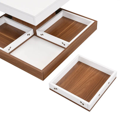 Modern 2-Tier Square 360Rotating Coffee Table with 3 Detachable Tray