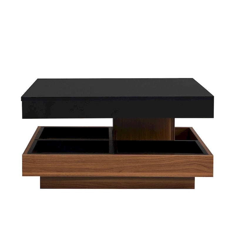 Modern 2-Tier Square 360Rotating Coffee Table with 3 Detachable Tray
