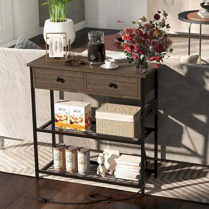 Costway Entryway Table with Charging Station Narrow Console Table with - See Details