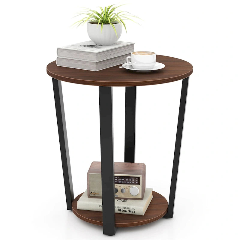 Gymax Industrial End Table Sofa Side Table Nightstand w/ Storage Shelf
