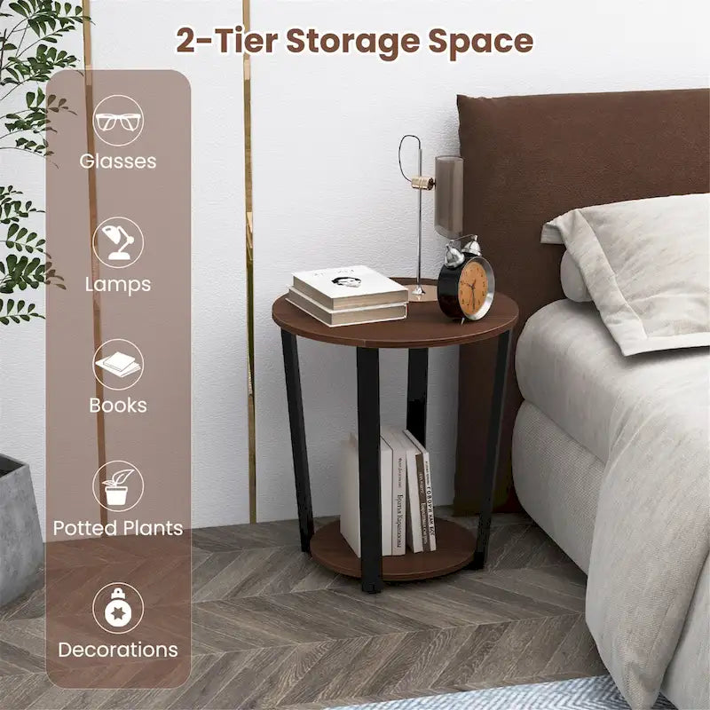 Gymax Industrial End Table Sofa Side Table Nightstand w/ Storage Shelf