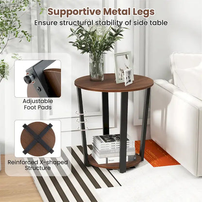 Gymax Industrial End Table Sofa Side Table Nightstand w/ Storage Shelf