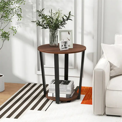 Gymax Industrial End Table Sofa Side Table Nightstand w/ Storage Shelf