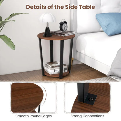 Gymax Industrial End Table Sofa Side Table Nightstand w/ Storage Shelf