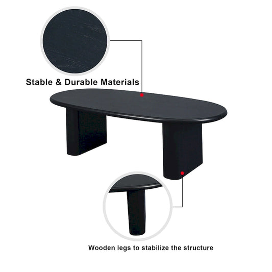 Modern Coffee Table Oval Coffee Table with 2 Vertical Thick Feet Rounded Edges, for Living Rooms Antique Black