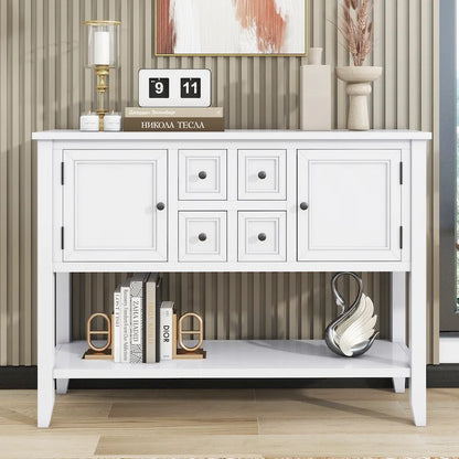 White 4-drawer Buffet Sideboard Console Table with Bottom Shelf