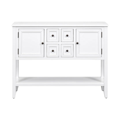White 4-drawer Buffet Sideboard Console Table with Bottom Shelf