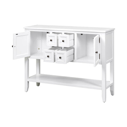 White 4-drawer Buffet Sideboard Console Table with Bottom Shelf
