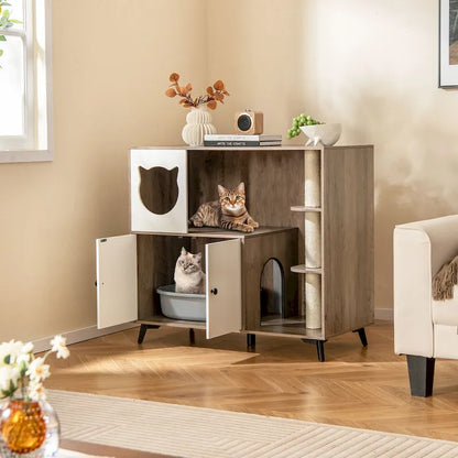 Gymax Cat Litter Box Enclosure 5-in-1 Enlarged Cat Litter Cabinet