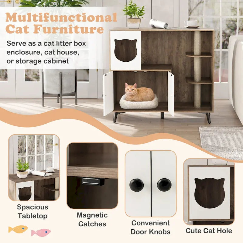 Gymax Cat Litter Box Enclosure 5-in-1 Enlarged Cat Litter Cabinet