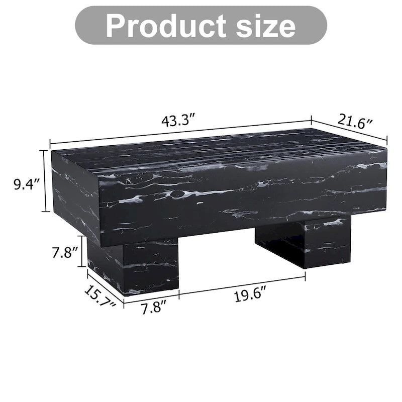 43.3 MDF Coffee Table with Black Marble Texture, 300lbs Capacity