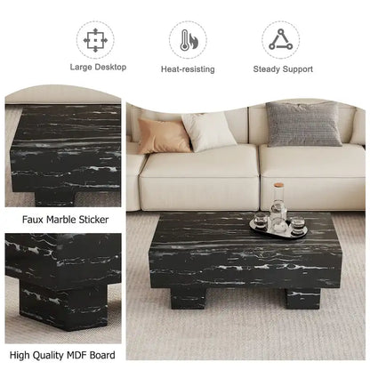 43.3 MDF Coffee Table with Black Marble Texture, 300lbs Capacity